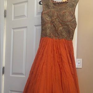 Indian Dress Anarkali Small/Med Orange + Gold